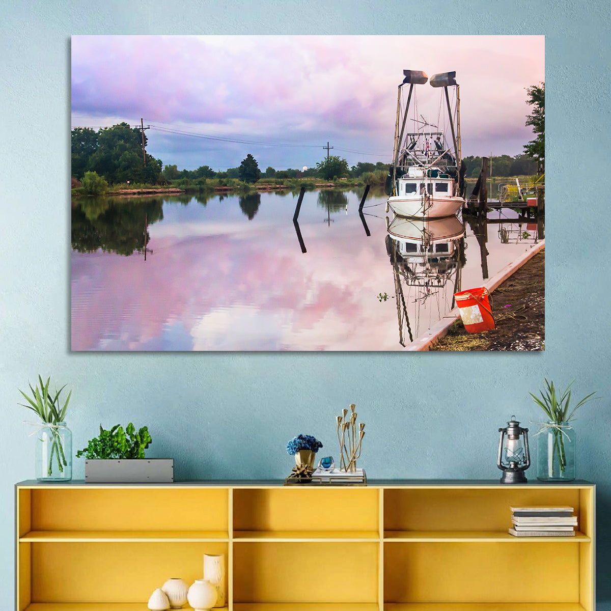 White Shrimp Boat on Louisiana Bayou Wall Art
