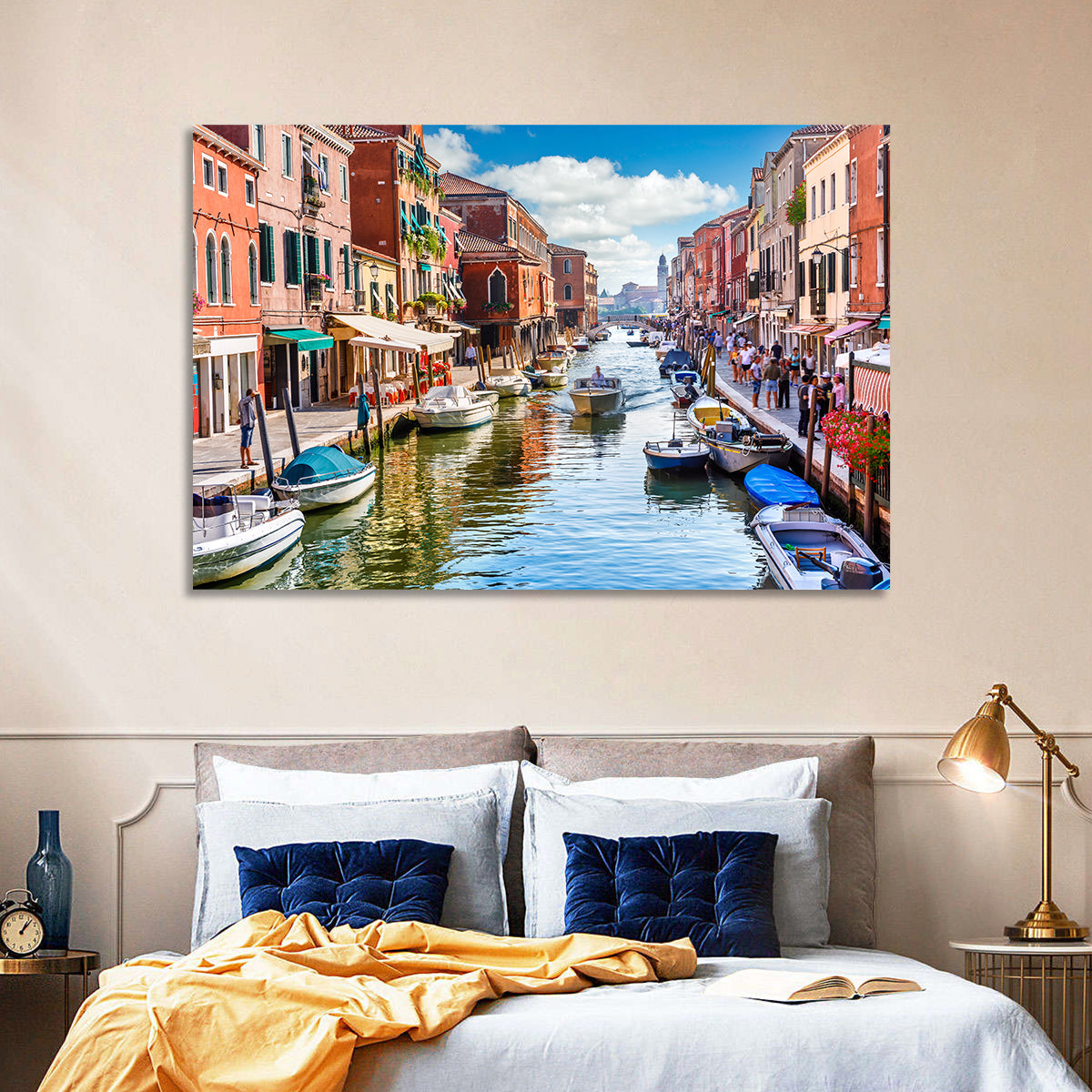 Sunlit Burano Canal, Venice Wall Art in a room, landscape