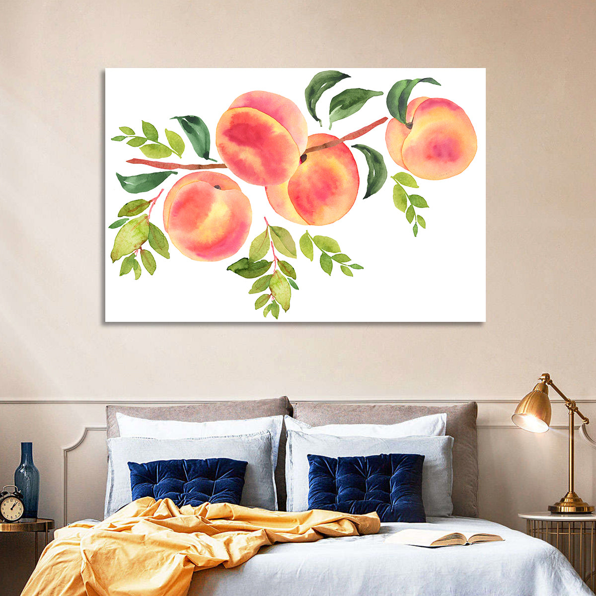Watercolor Peach Branch Wall Art