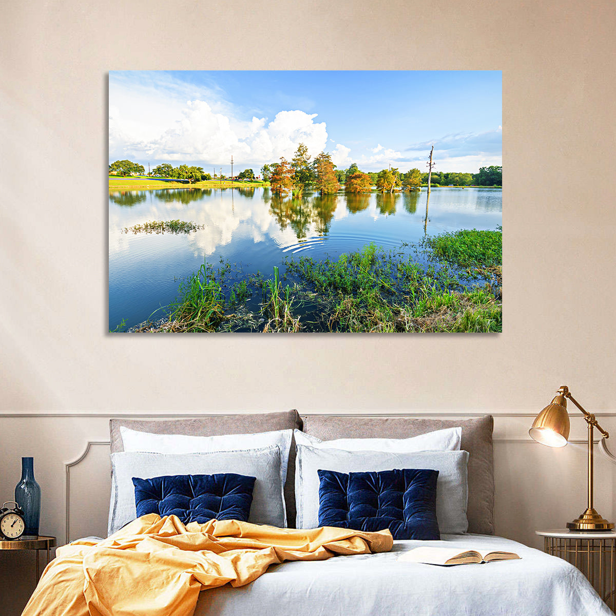 Lafayette Bayou Reflection Wall Art in a room, landscape