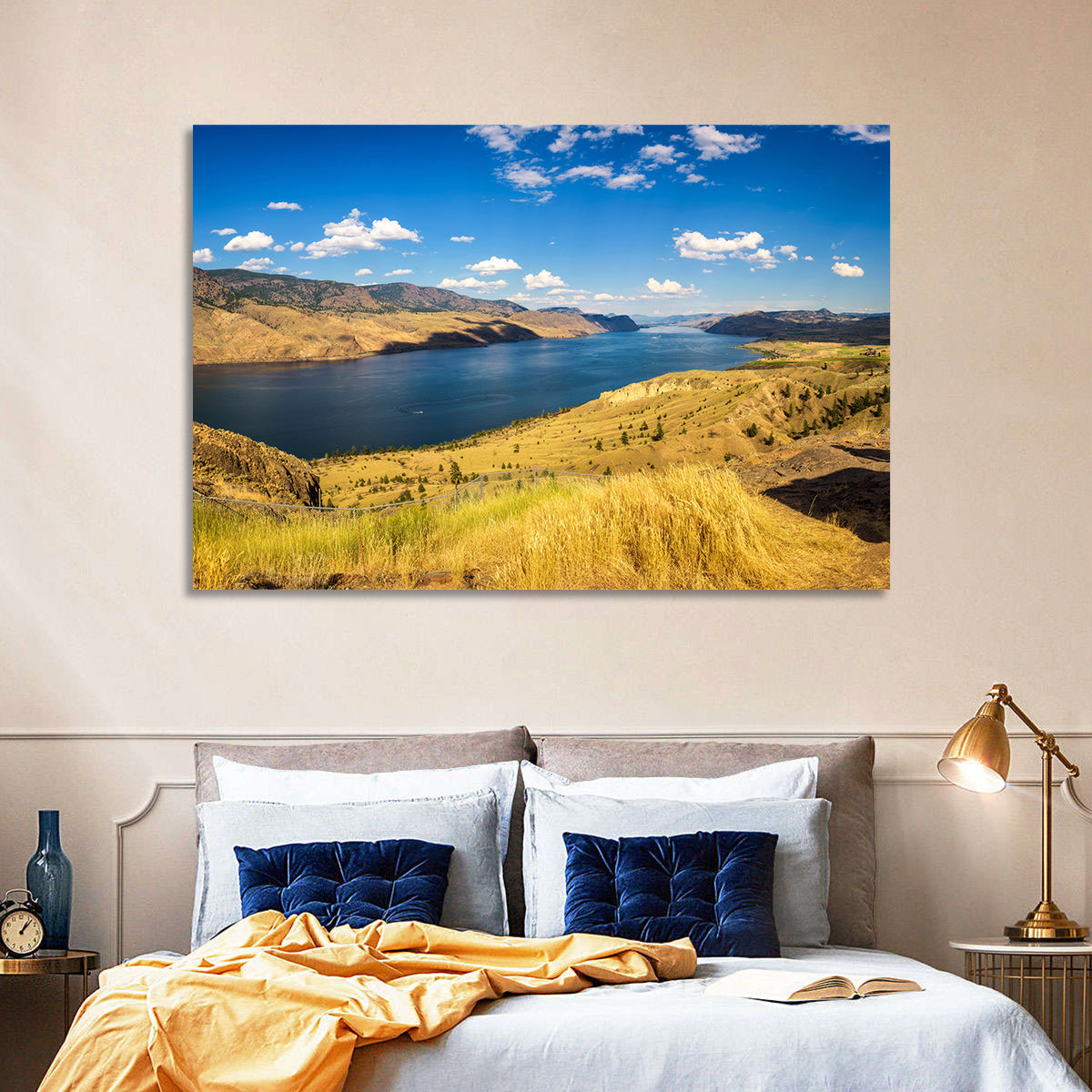 Golden Grass at Kamloops Lake Wall Art in a room, landscape