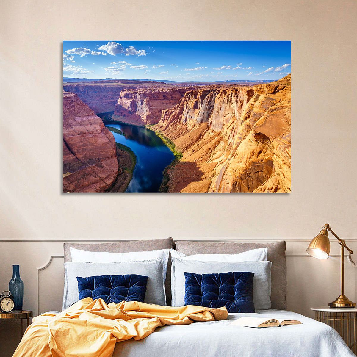 Horseshoe Bend Colorado River Wall Art in a room, landscape