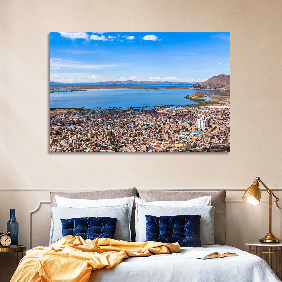 Puno Over Lake Titicaca Wall Art in a room, landscape