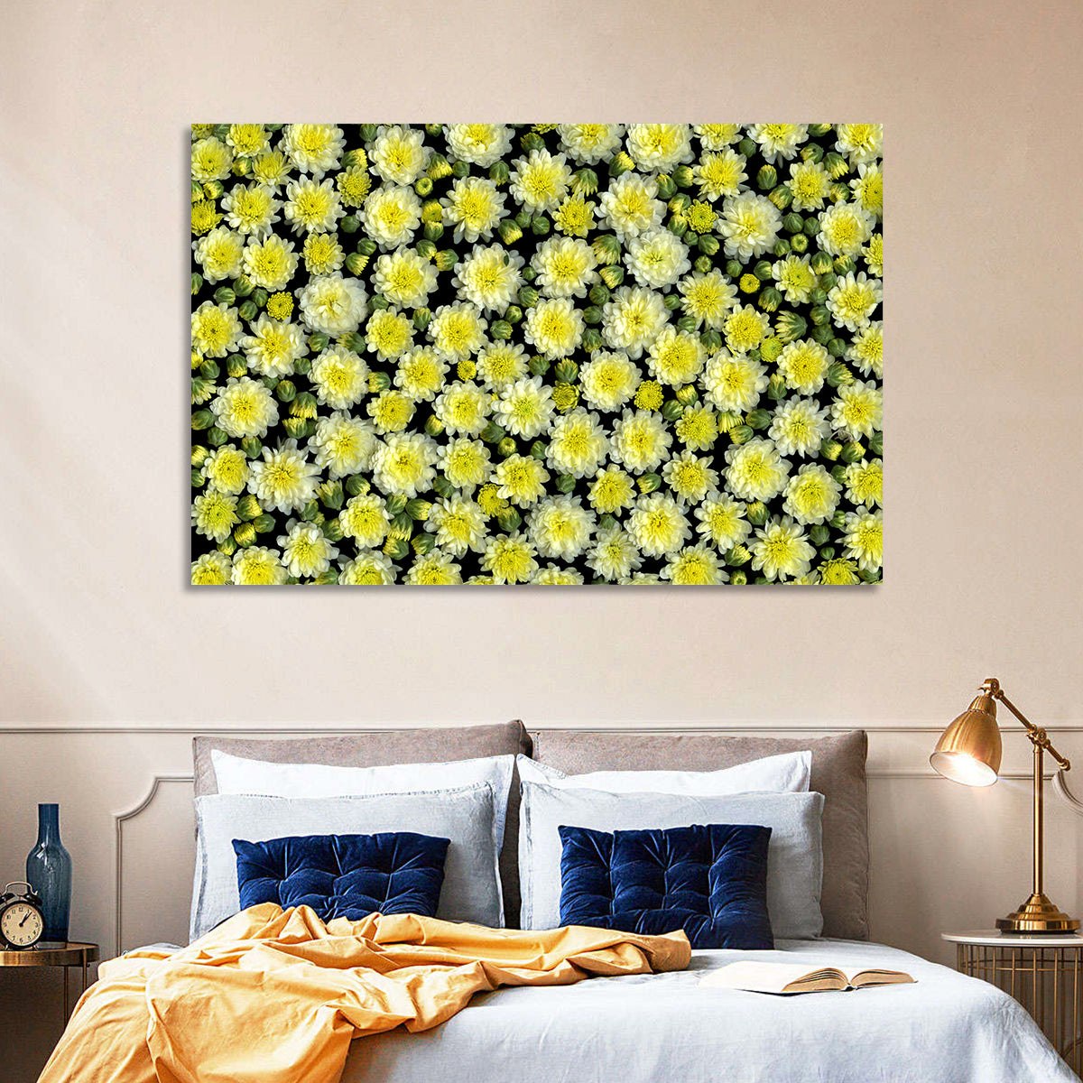 Yellow Chrysanthemum Bloom Pattern Wall Art