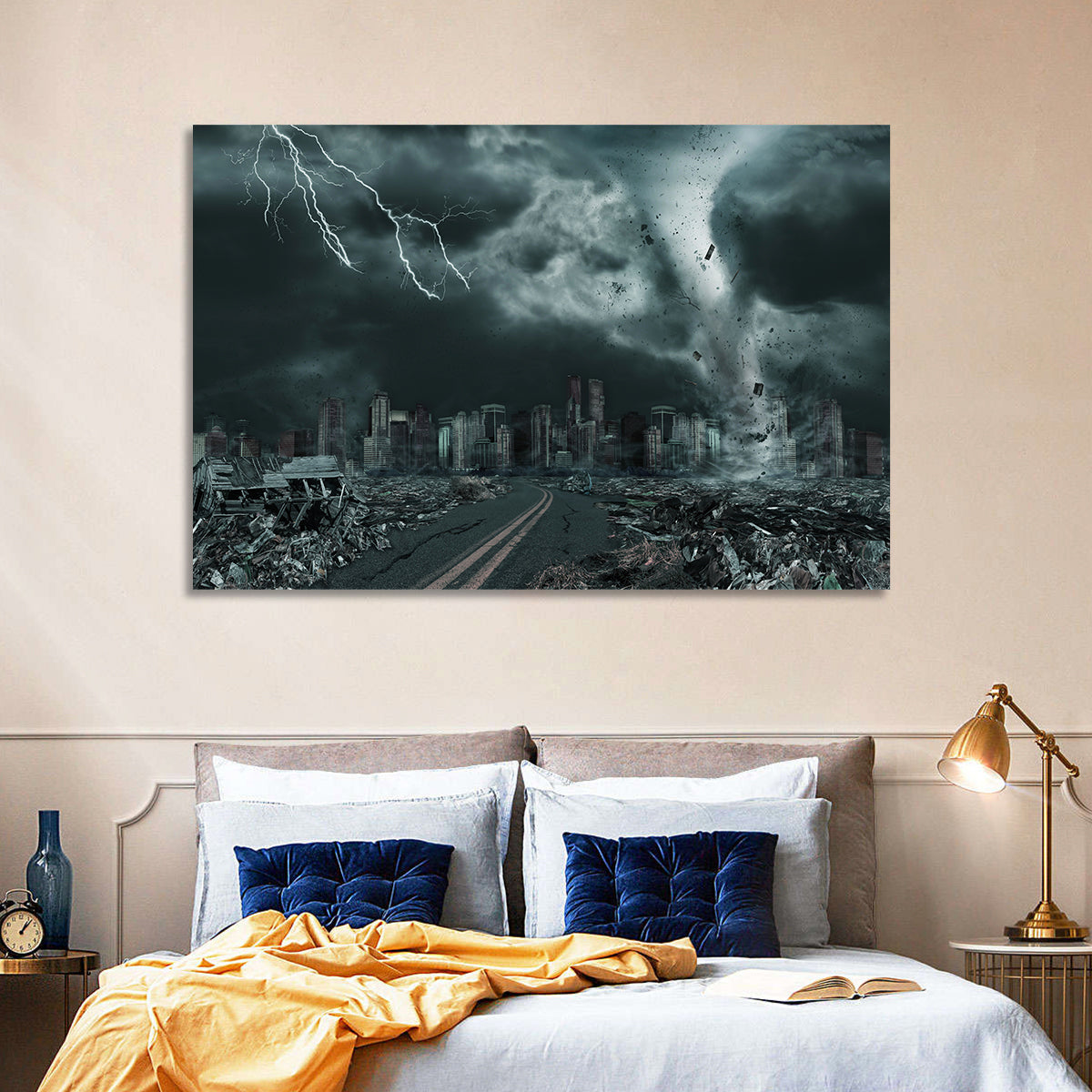 Tornado Over Destroyed City Skyline Wall Art