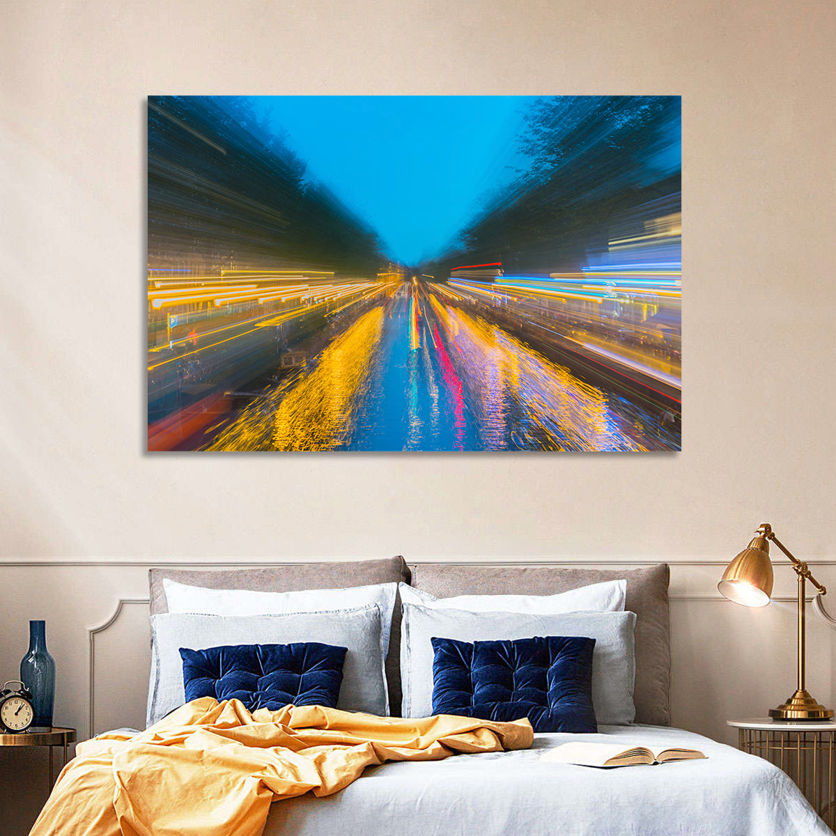 Canal Reflections at Night Wall Art in a room, landscape