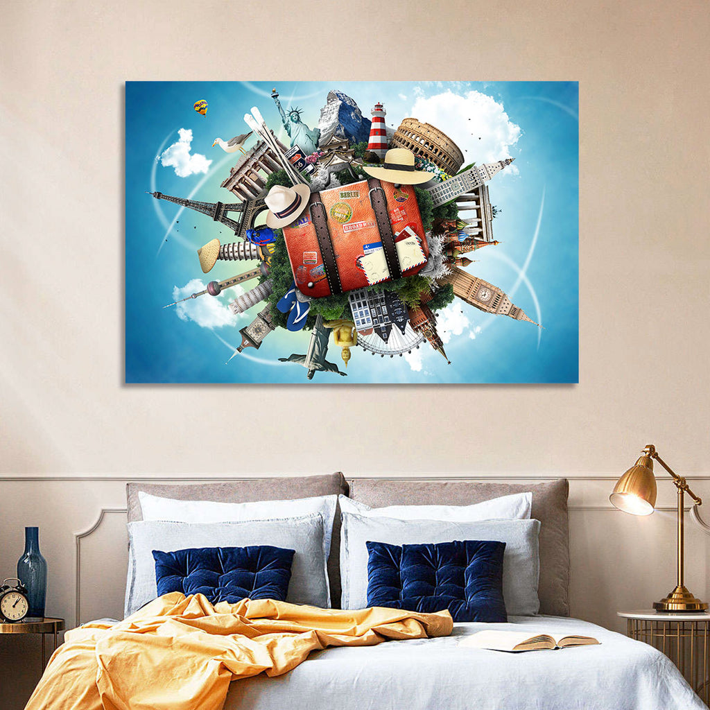 Suitcase and World Landmarks Montage Wall Art