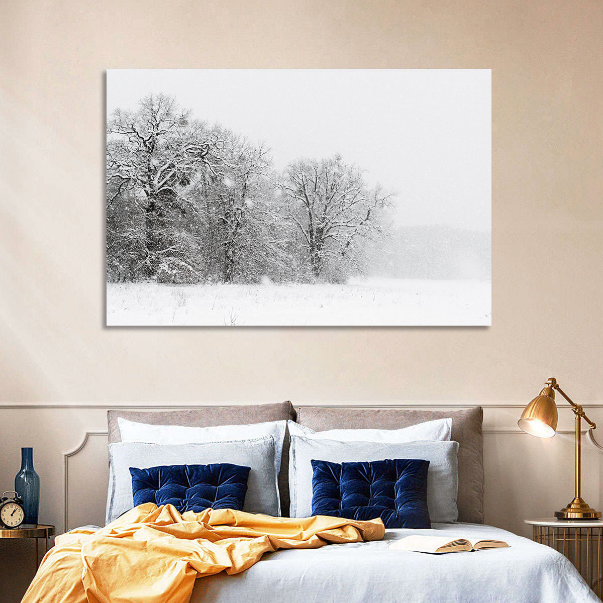 Snow-covered Trees in Fog Wall Art in a room, landscape