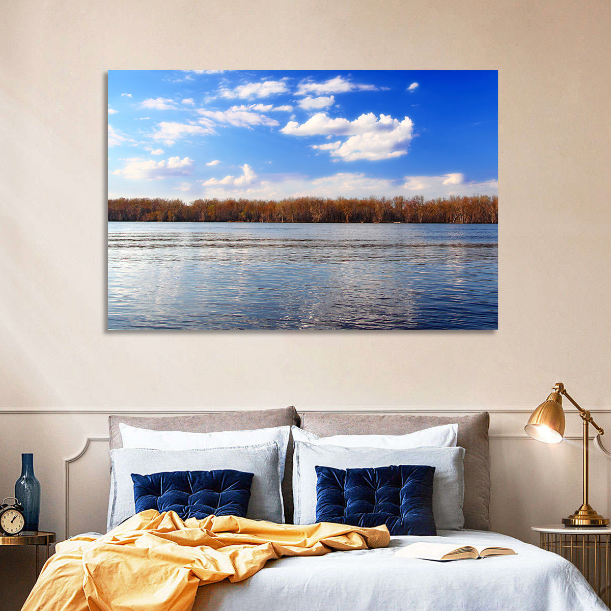 Andalusia Slough Autumn River Wall Art in a room, landscape