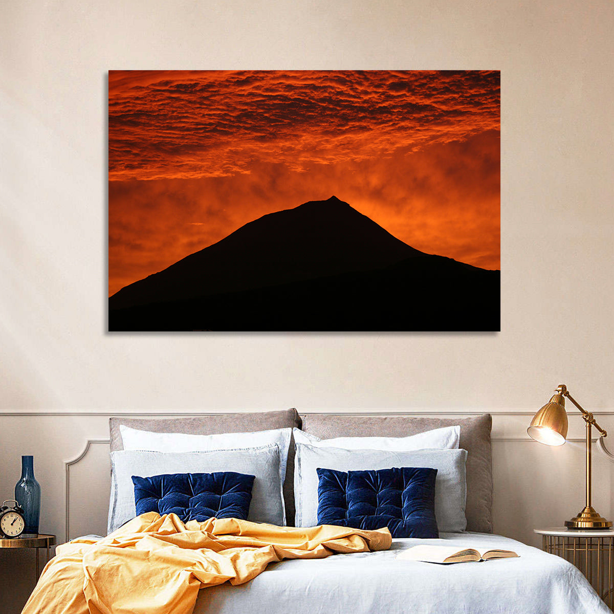 Pico Island Volcano Silhouette at Sunset Wall Art in a room, landscape