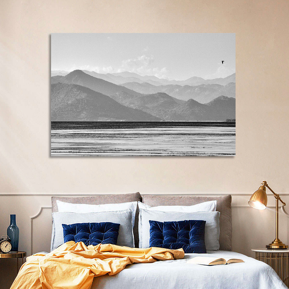 Skadar Lake Monochrome Landscape Wall Art in a room, landscape