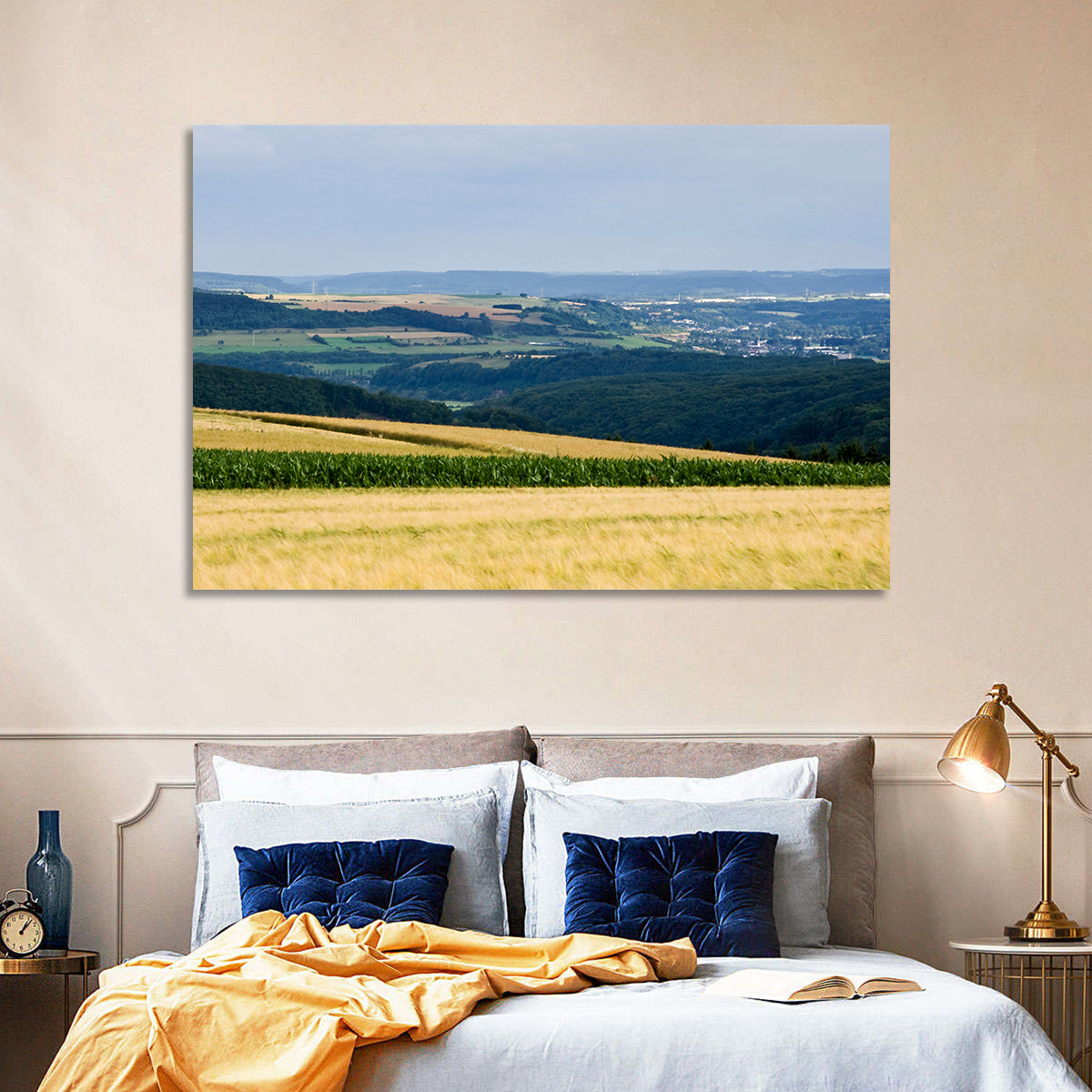 Village Grainfields Wall Art in a room, landscape