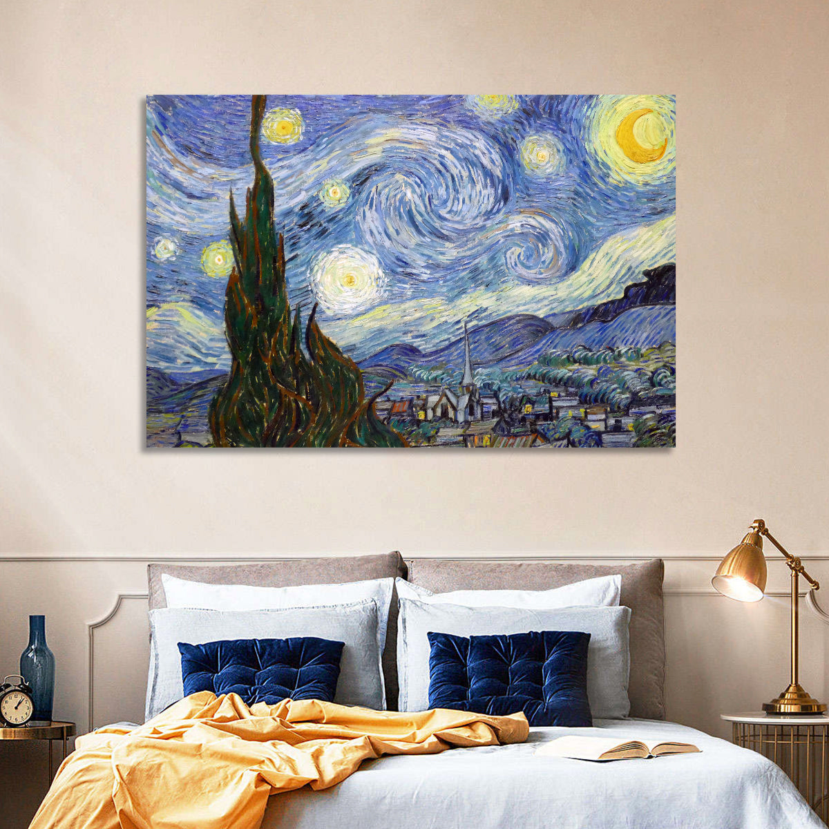 Starry Night Over Saint-rémy Wall Art in a room, landscape