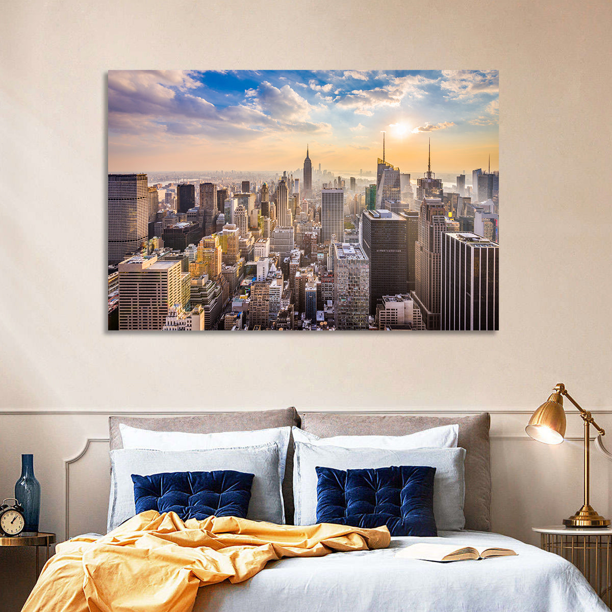 New York City Skyline at Golden Hour Wall Art in a room, landscape