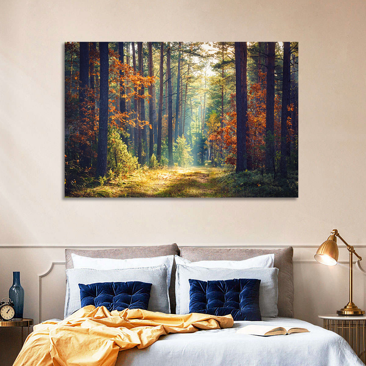 Sunlit Autumn Pine Forest Wall Art