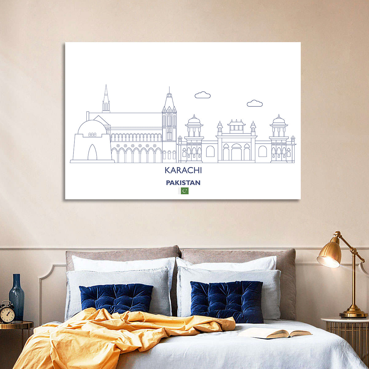 Karachi Skyline with Mazar-e-quaid Wall Art in a room, landscape