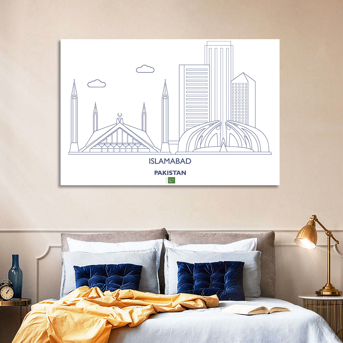Islamabad Skyline Line Wall Art in a room, landscape