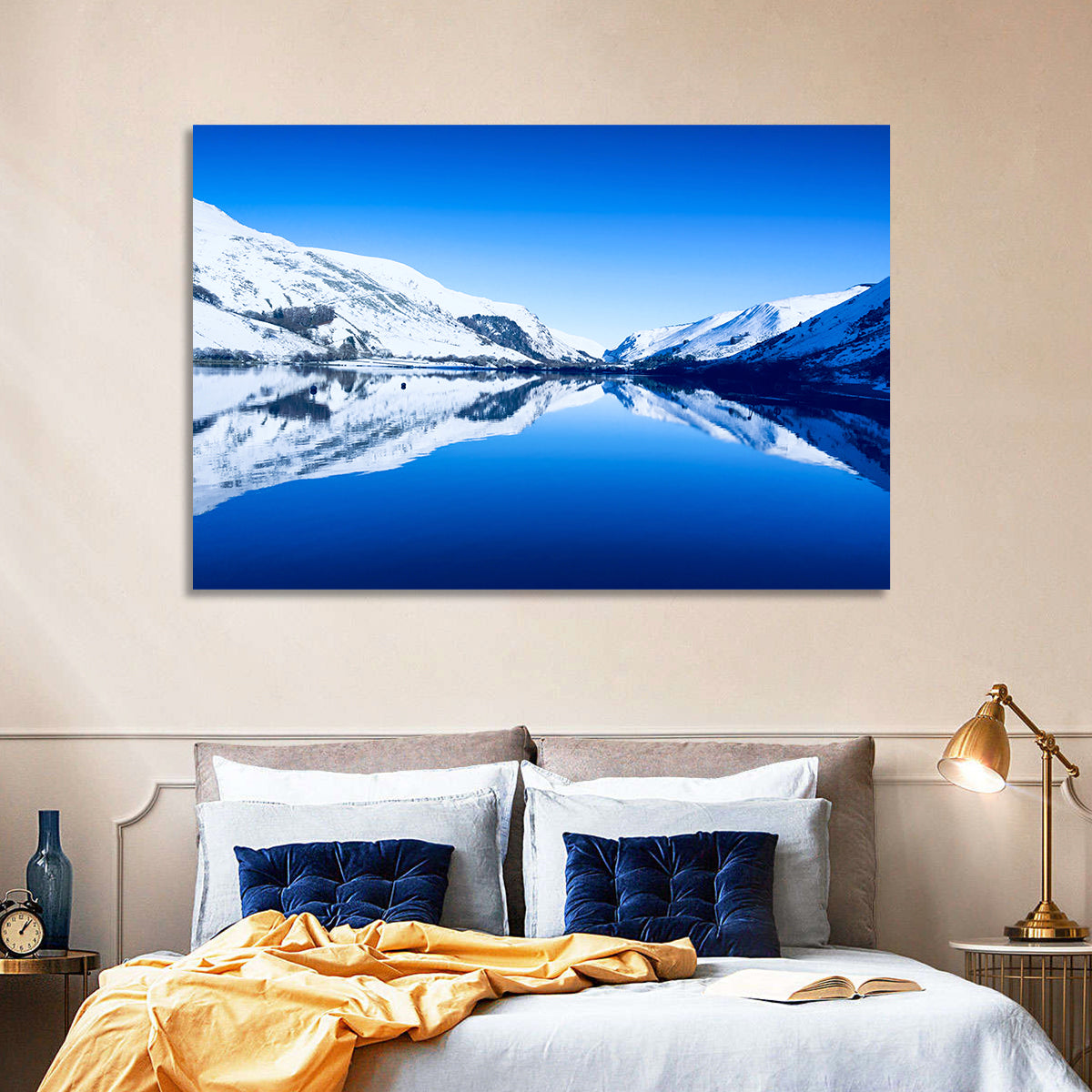 Tal Y Llyn Winter Reflection Wall Art in a room, landscape