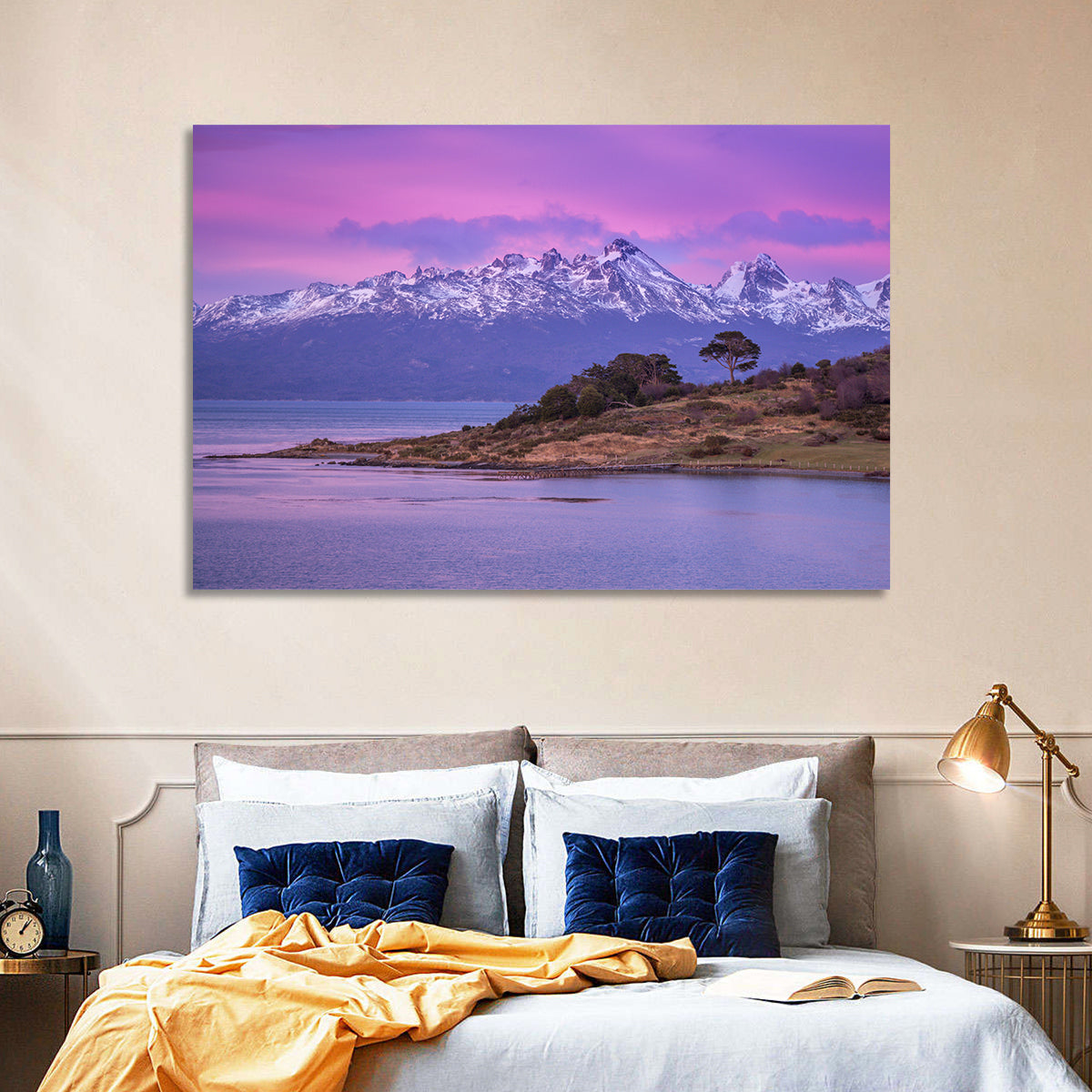 Beagle Channel Purple Dawn Wall Art in a room, landscape