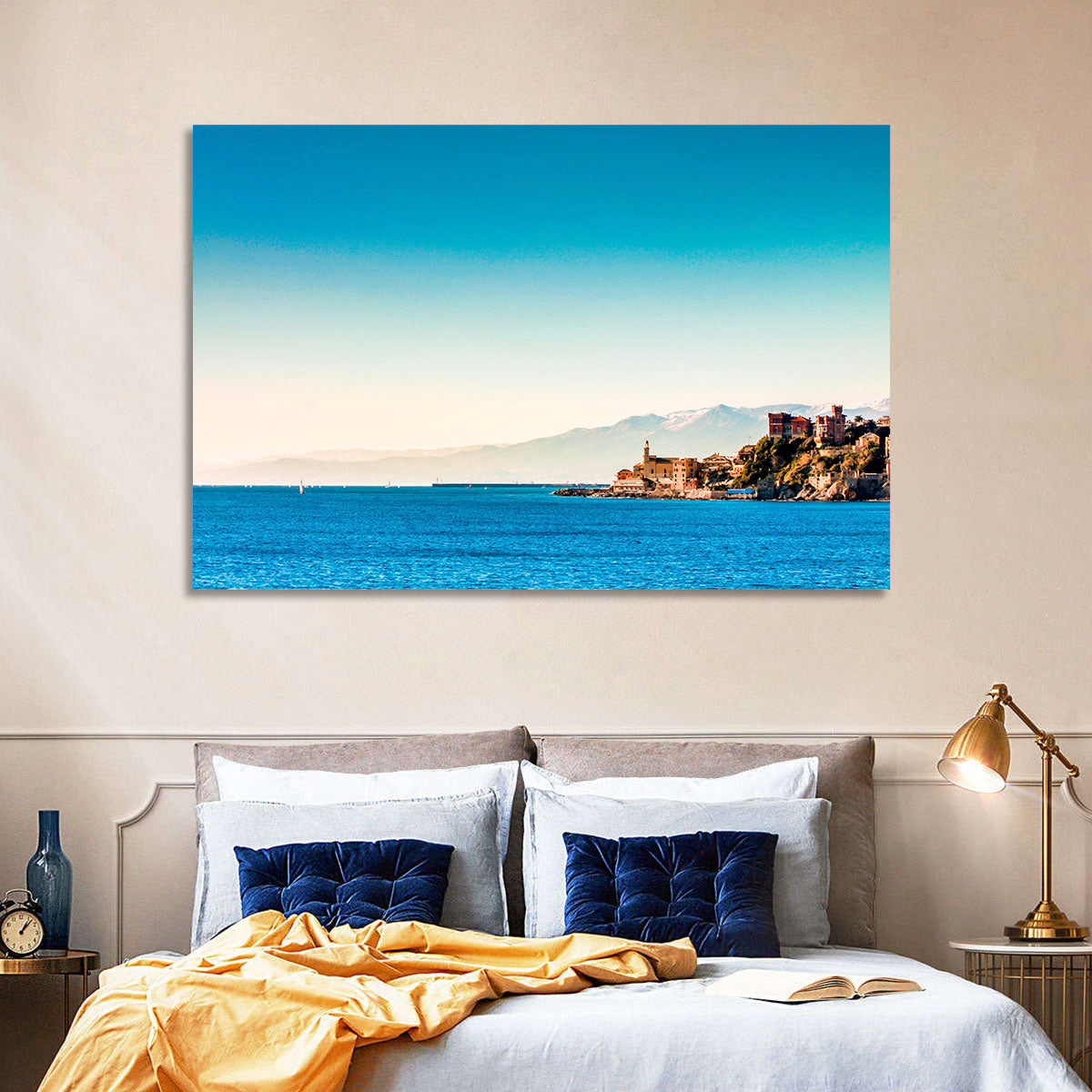 Genoa Coastal Seascape Wall Art in a room, landscape