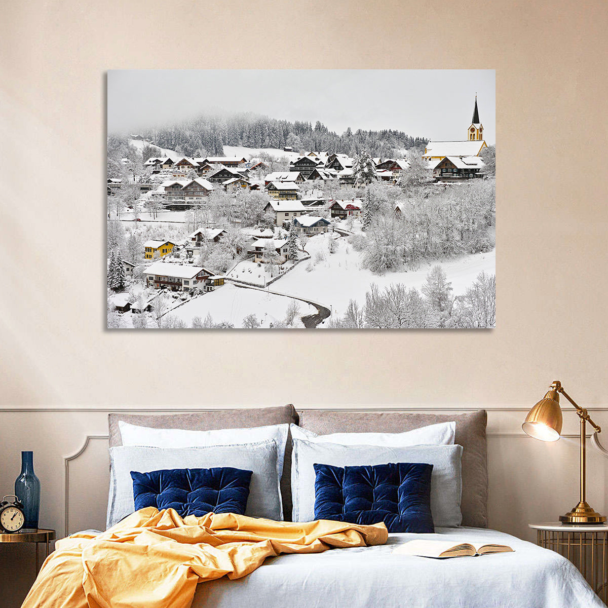 Oberstaufen Winter Village Wall Art in a room, landscape