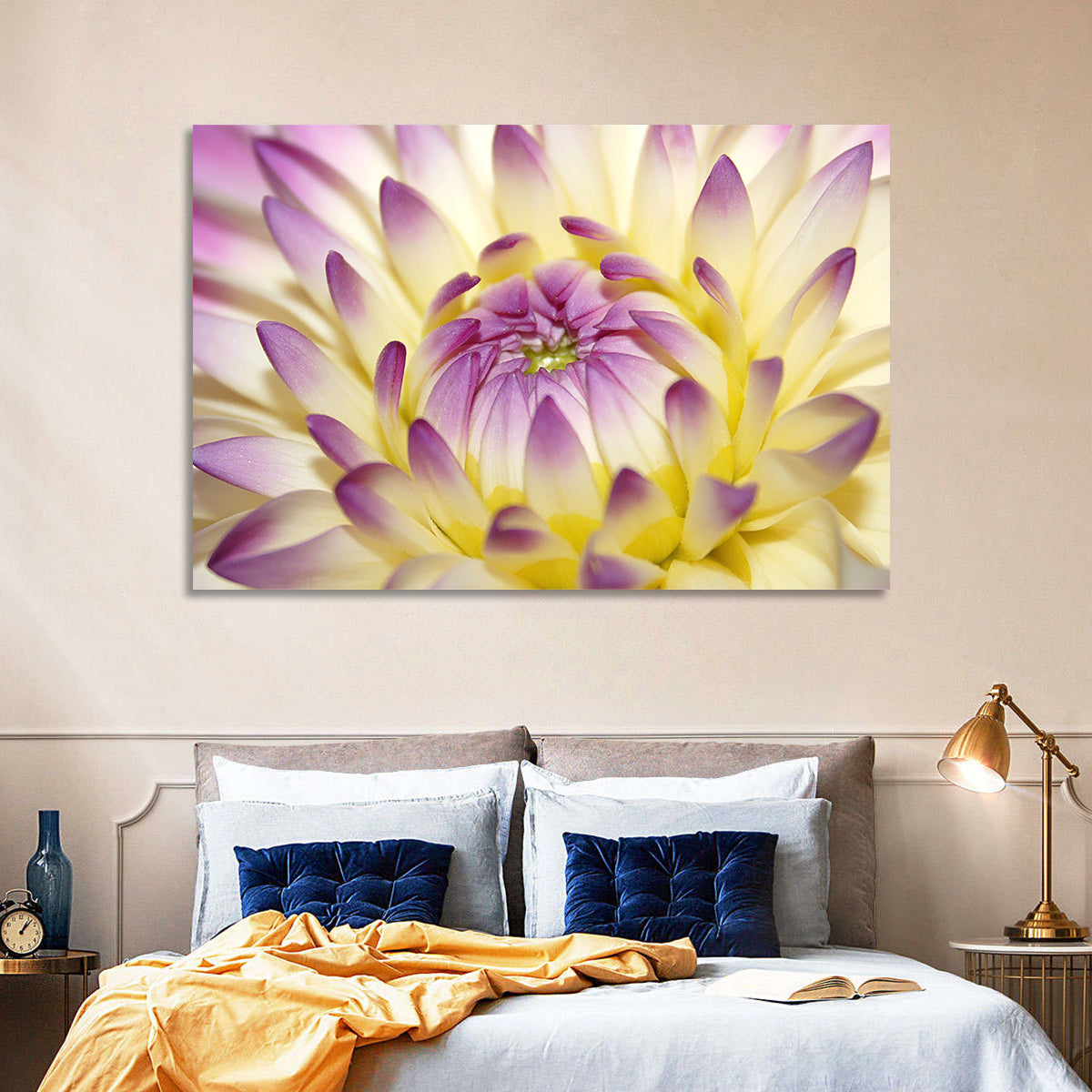 Dahlia Macro Portrait Wall Art in a room, landscape