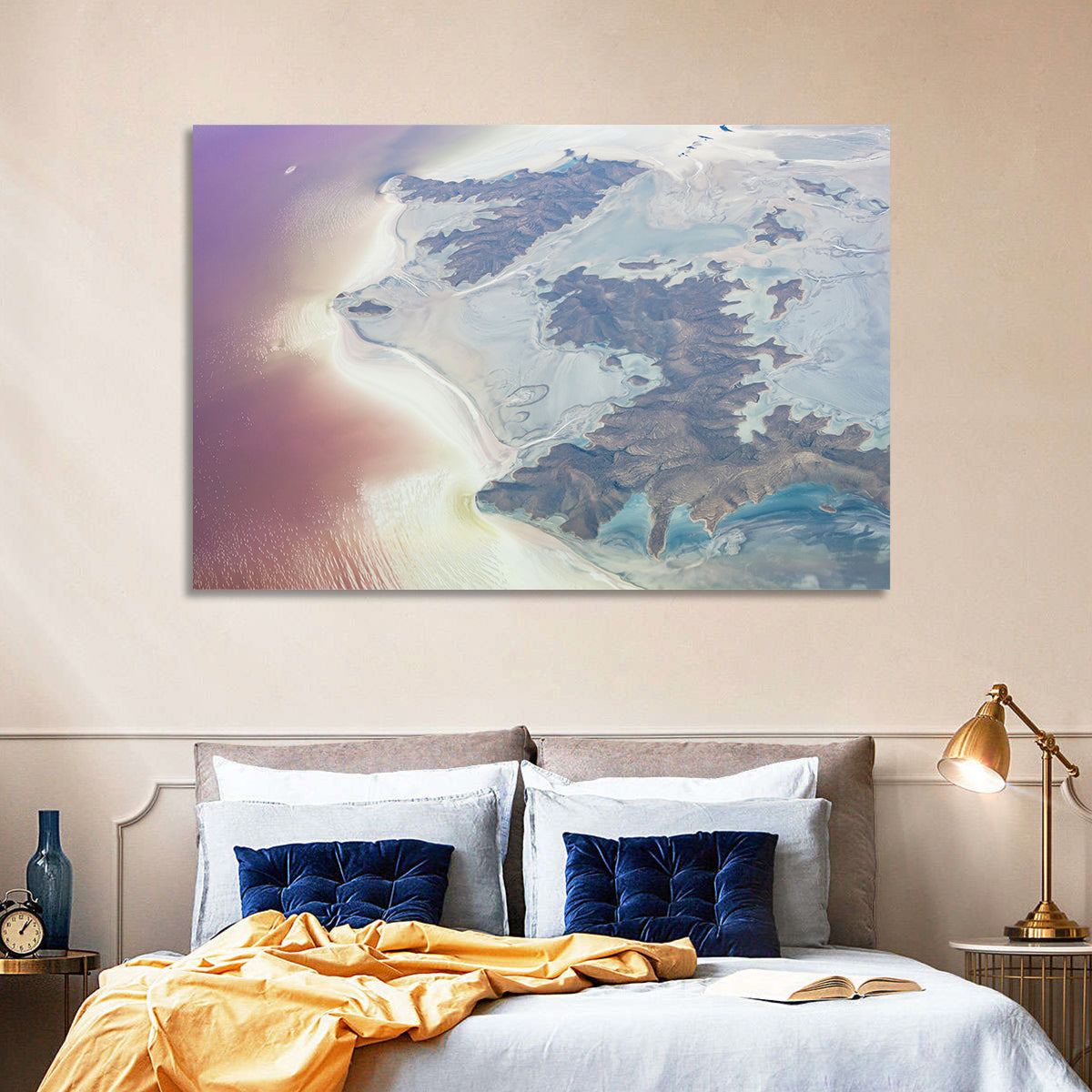 Urmia Lake Aerial View Wall Art in a room, landscape