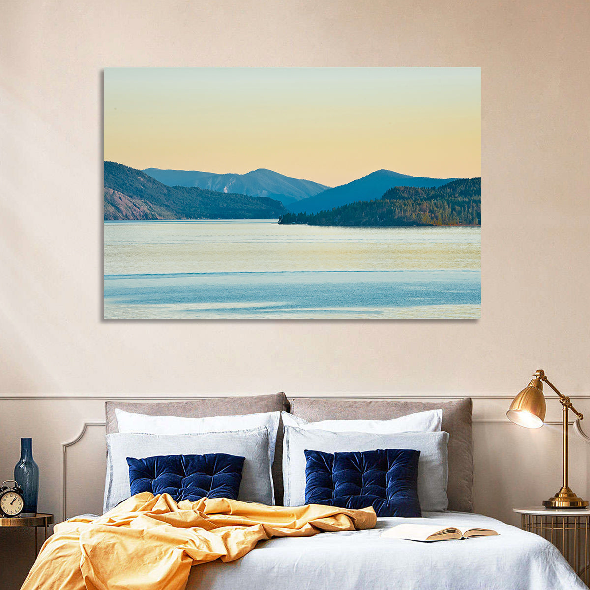 Lake Pend Oreille at Golden Hour Wall Art in a room, landscape