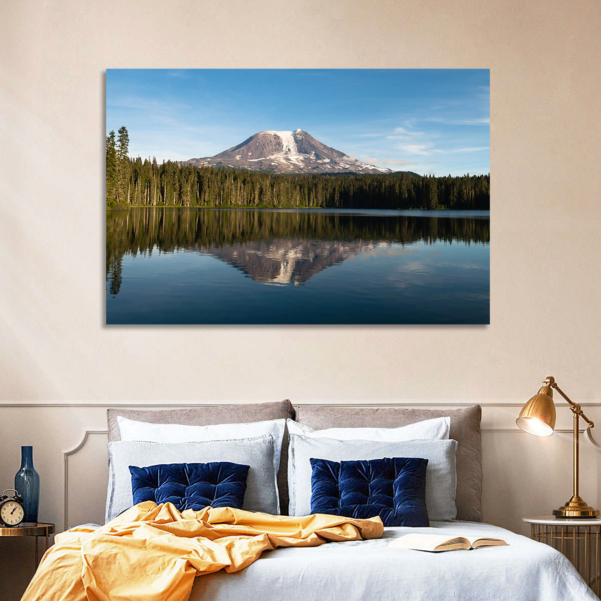 Takhlakh Lake Reflection Wall Art in a room, landscape