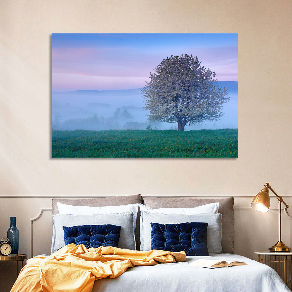 Misty Sumava Mountain Tree Wall Art in a room, landscape