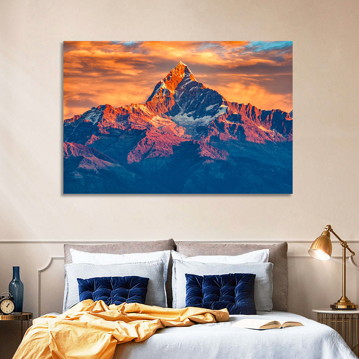 Machhapuchhre Sunrise Over Pokhara Wall Art in a room, landscape
