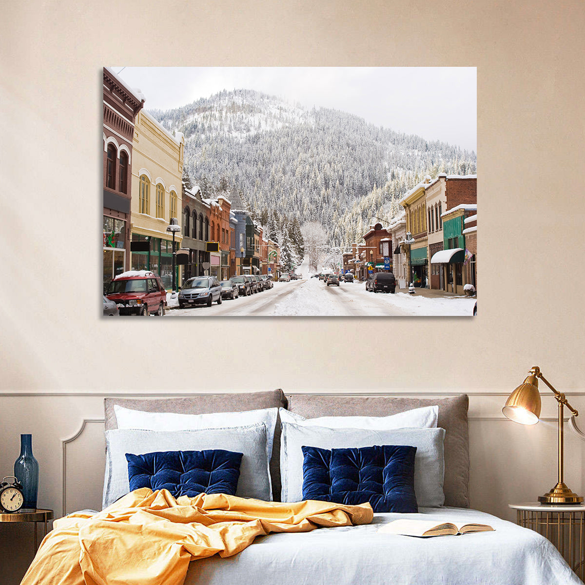 Snow Covered Mountain Main Street Wall Art in a room, landscape