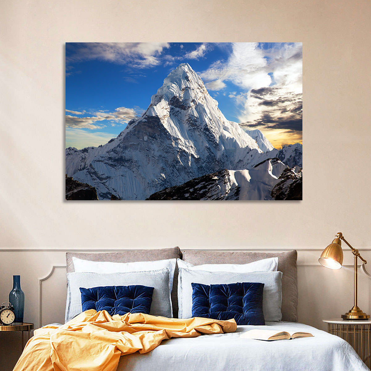 Ama Dablam at Golden Dusk Wall Art in a room, landscape