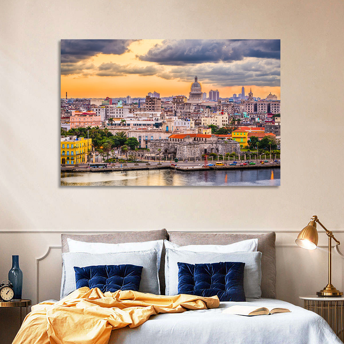 Havana Waterfront at Sunset Wall Art in a room, landscape