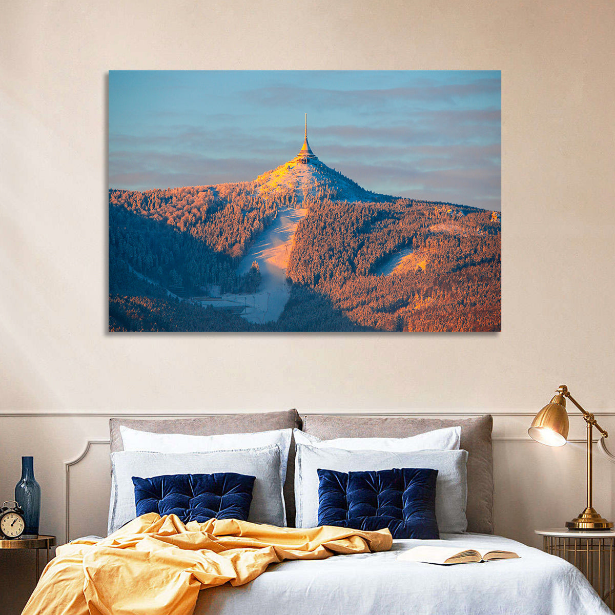 Ještěd Summit at Golden Hour Wall Art in a room, landscape