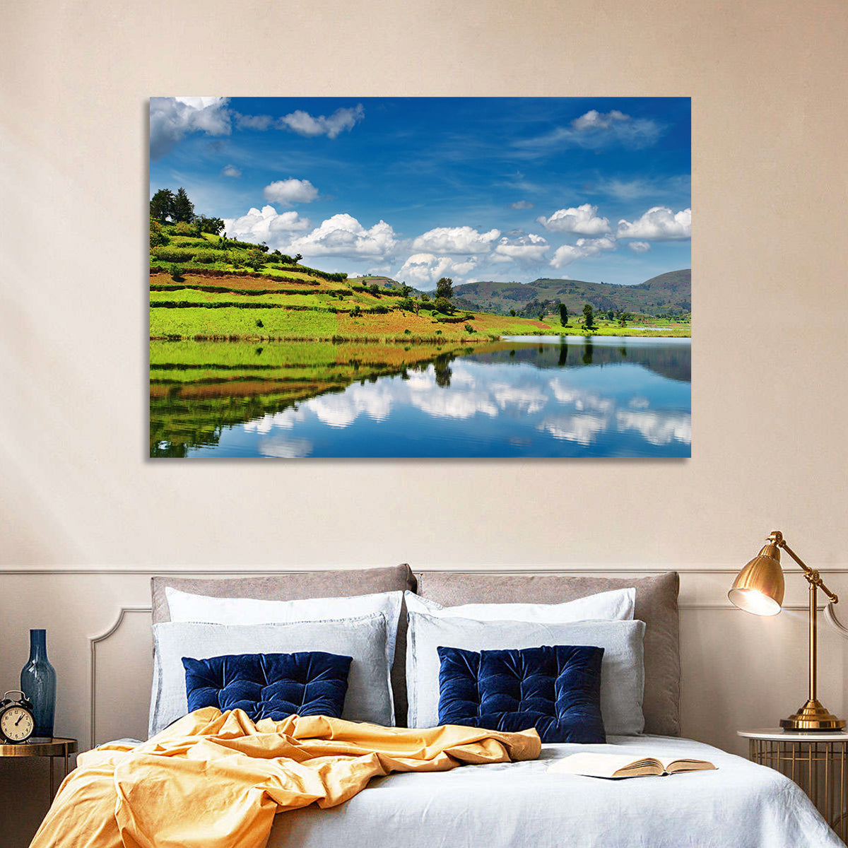 Bunyonyi Lake Reflection Wall Art in a room, landscape