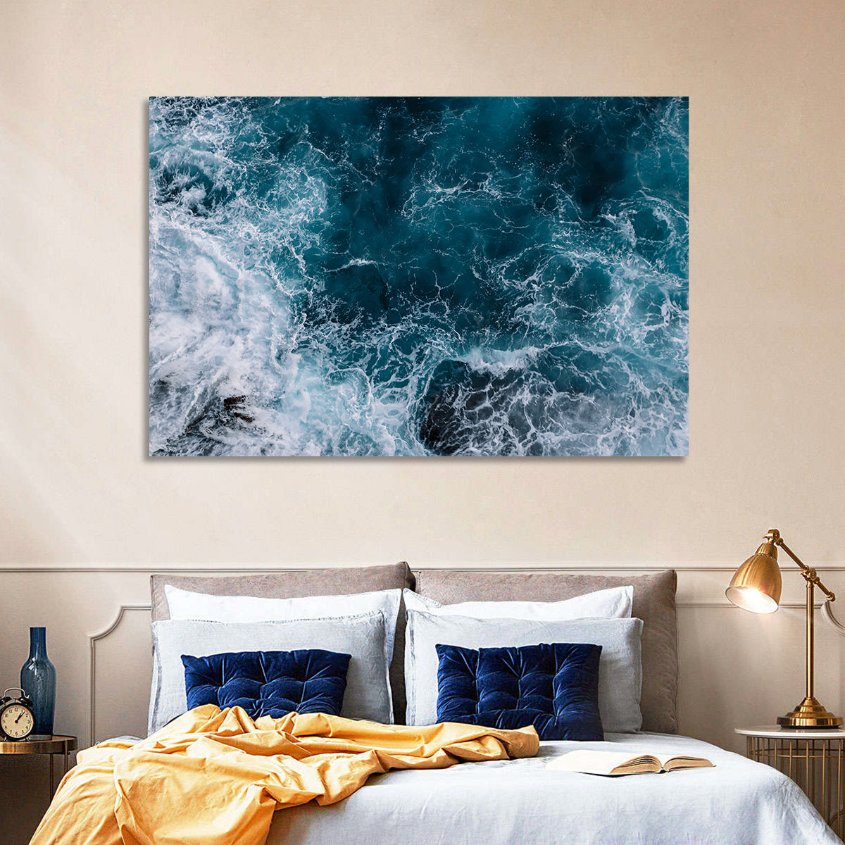 Aerial Swirling Ocean Waves Wall Art in a room, landscape