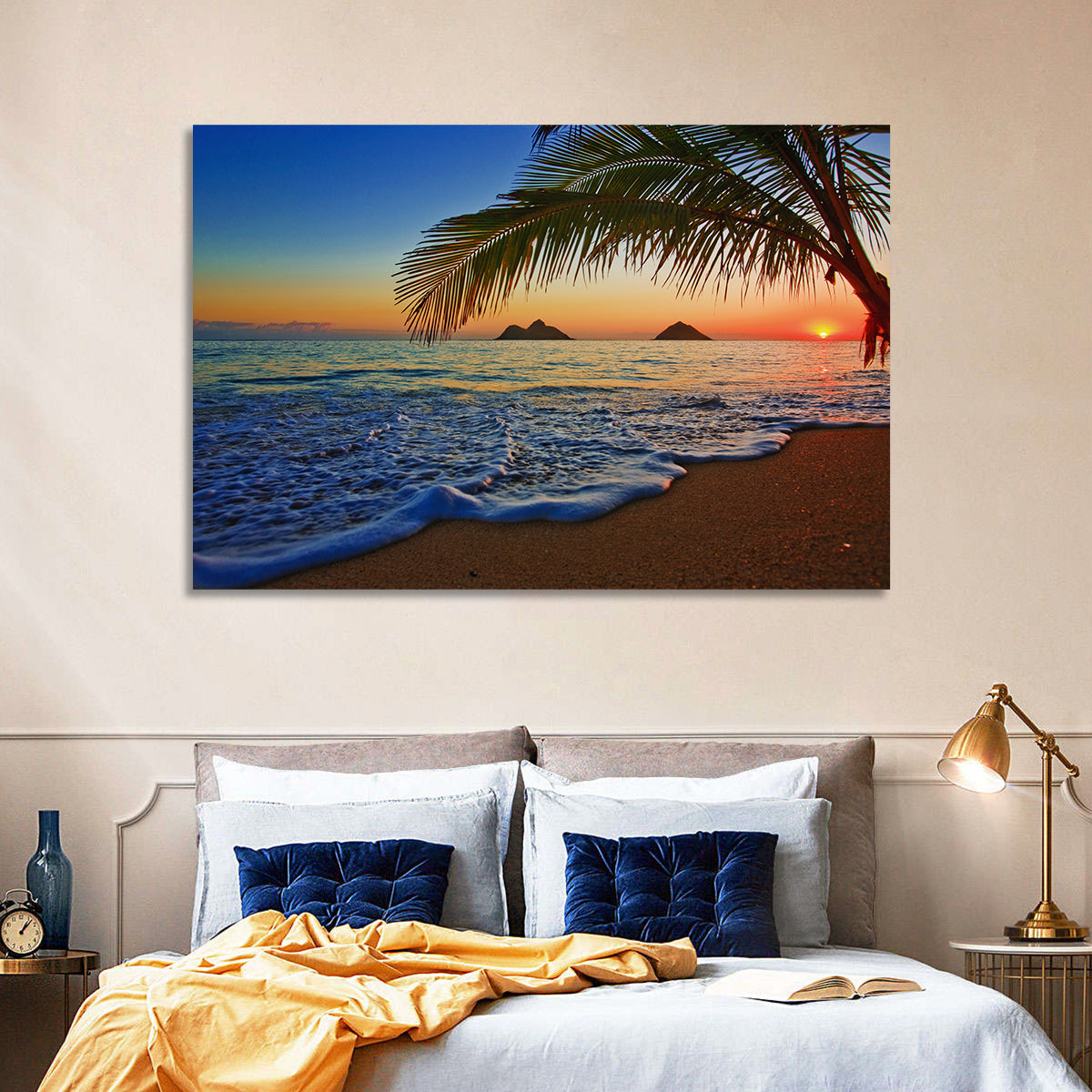 Lanikai Sunset Over Mokulua Islands Wall Art in a room, landscape