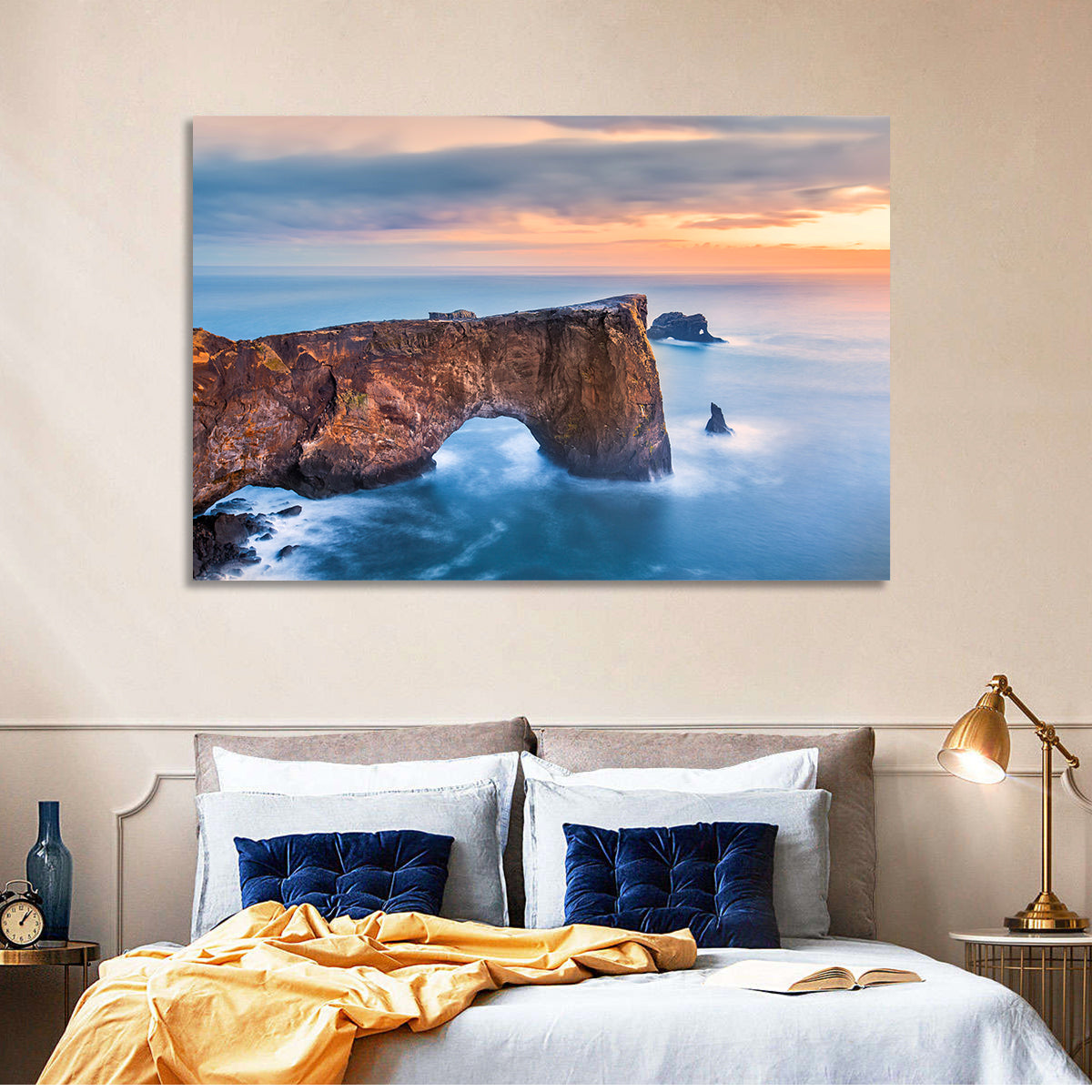 Dyrhólaey Sea Arch at Sunset Wall Art in a room, landscape
