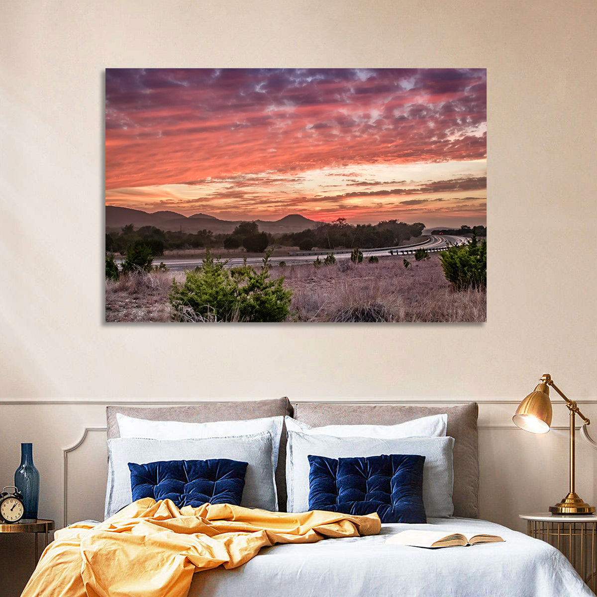 Sunset Curve on Texas Highway 16 Wall Art in a room, landscape
