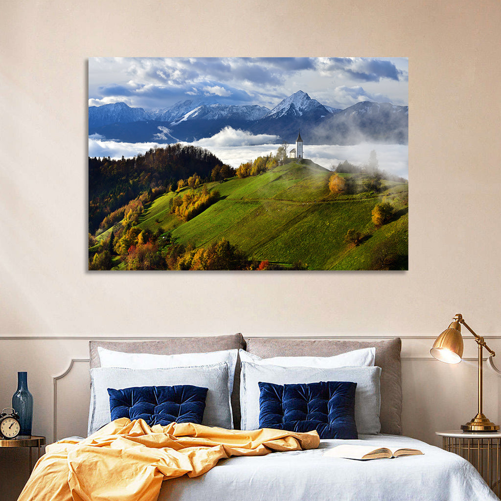 Jamnik Church on Misty Hill Wall Art