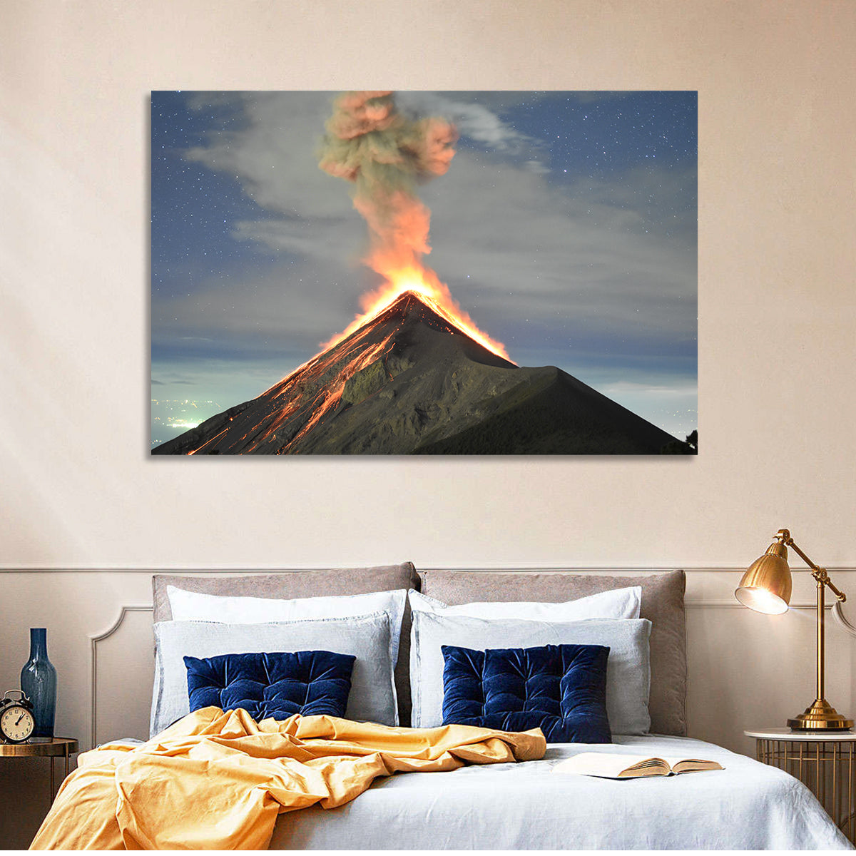 Fuego Night Eruption Wall Art in a room, landscape