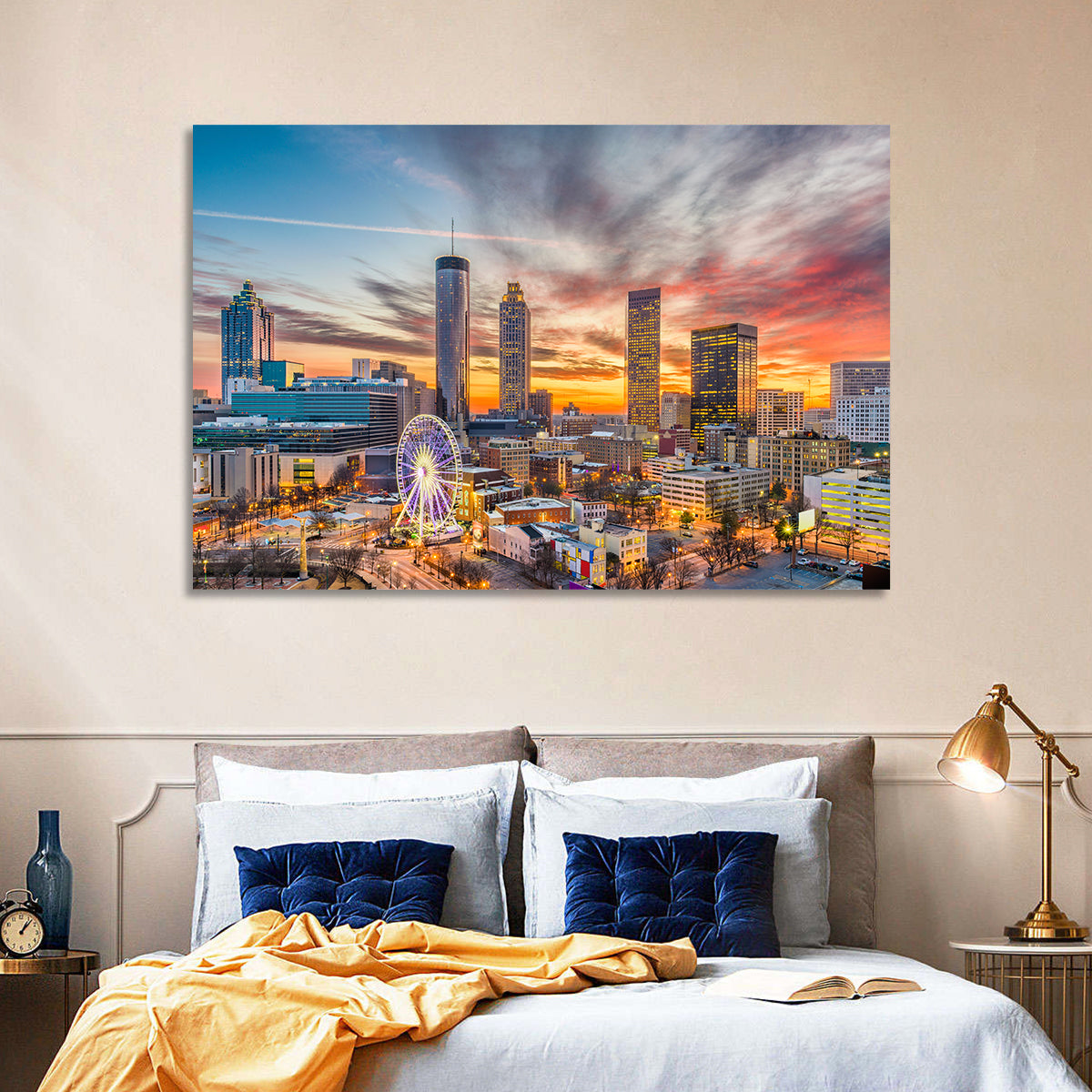 Atlanta Skyline with Skyview Wheel Wall Art in a room, landscape