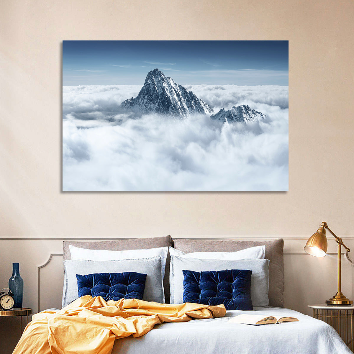 Peaks Above Clouds Wall Art in a room, landscape