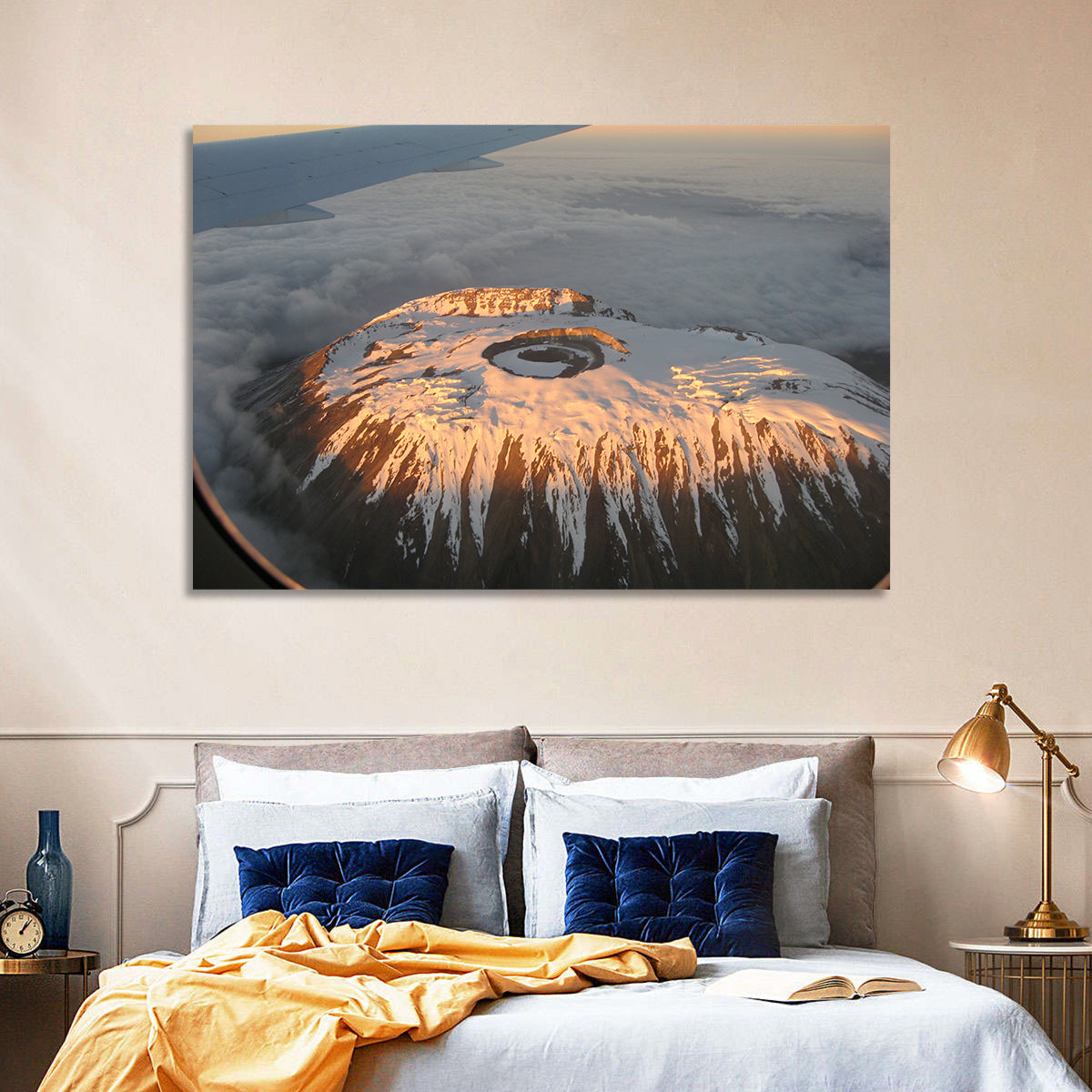 Mount Kilimanjaro Sunset Wall Art in a room, landscape