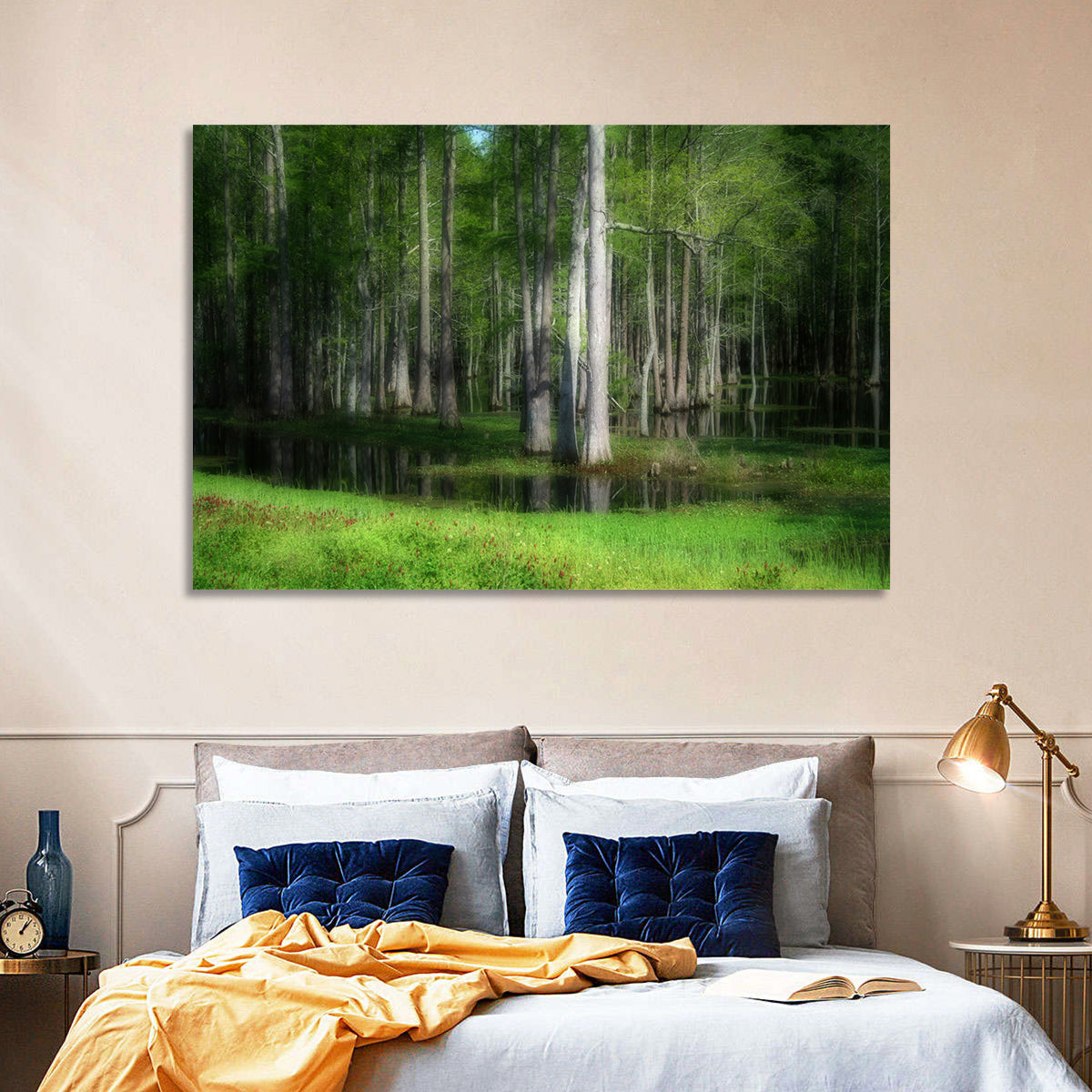 Lush Cypress Swamp Wall Art in a room, landscape