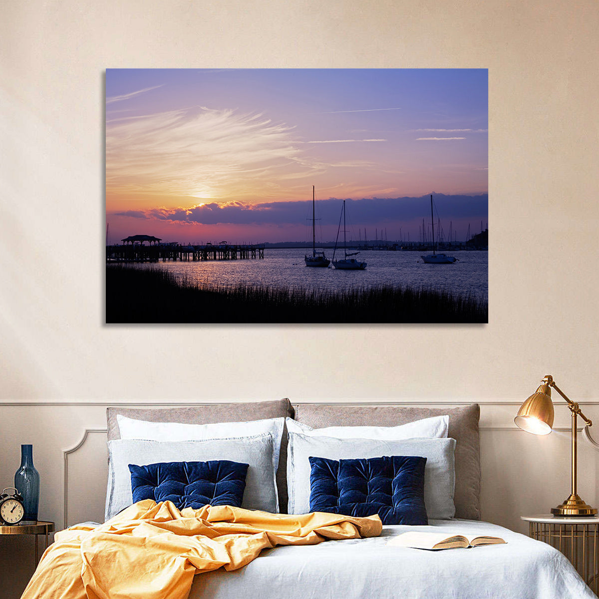 South Carolina Coastal Harbor Wall Art in a room, landscape