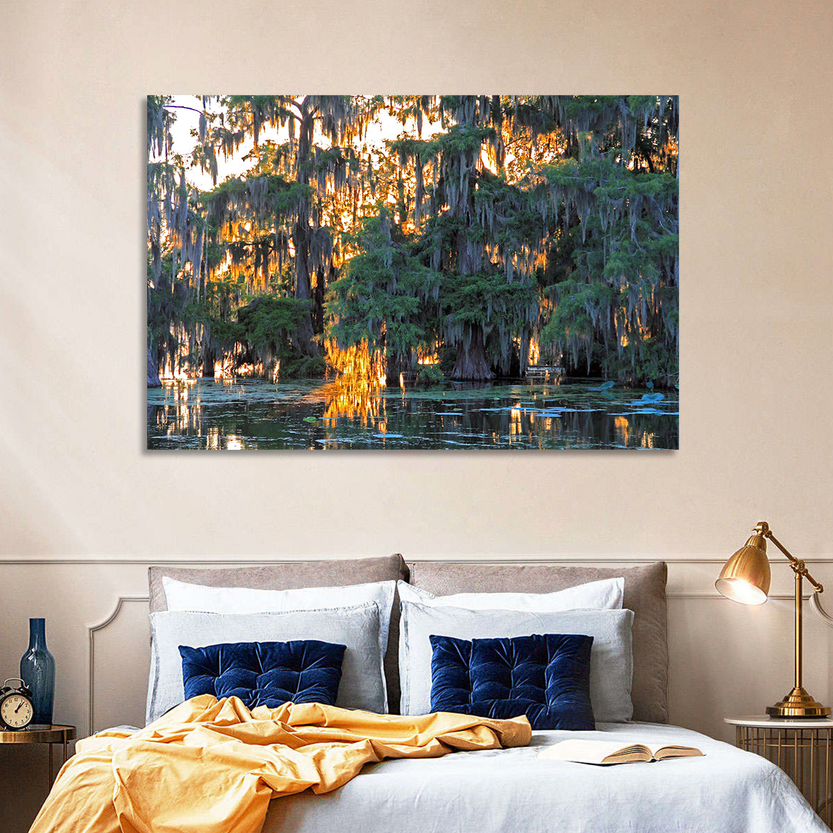 Lake Martin Cypress Reflection Wall Art in a room, landscape