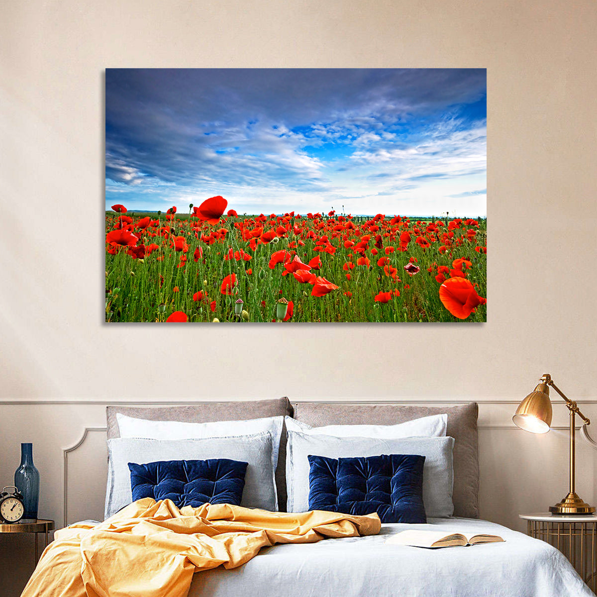 Red Poppy Field Wall Art in a room, landscape