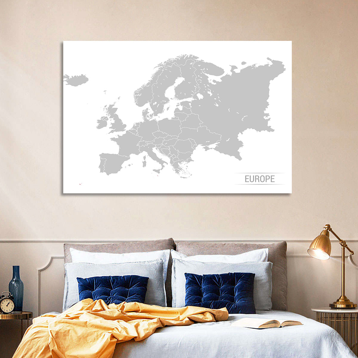 Gray Europe Outline Map Wall Art in a room, landscape